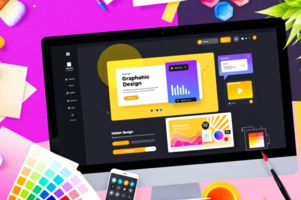 Collage of design tools and a computer screen.