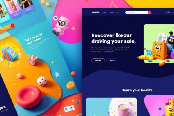 E-commerce website design with vibrant colors and product images.