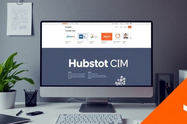 Modern workspace with HubSpot CMS interface on screen.