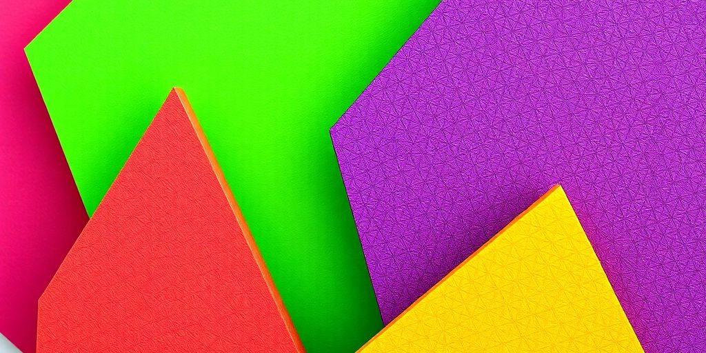Colored geometric shapes, various sizes, bright colors