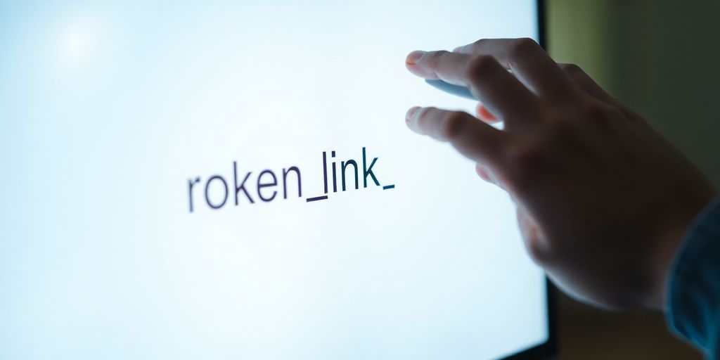 Broken link on computer screen, helpfully.