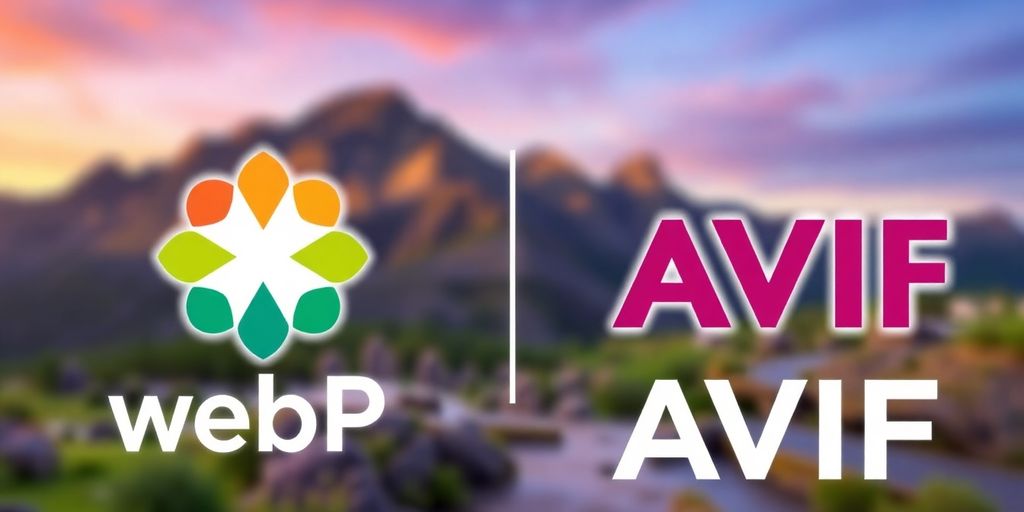 WebP and AVIF logos with a photography backdrop.