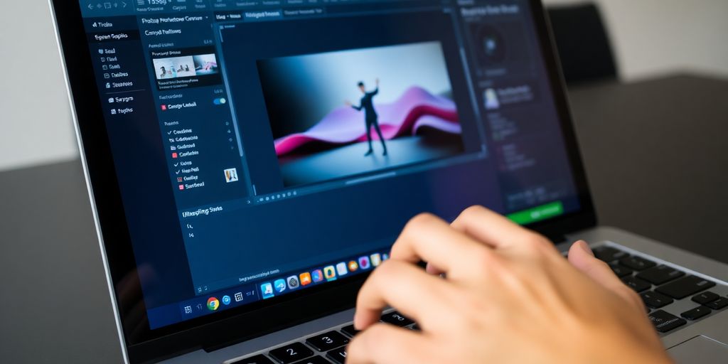 Laptop displaying AI video within Figma interface.